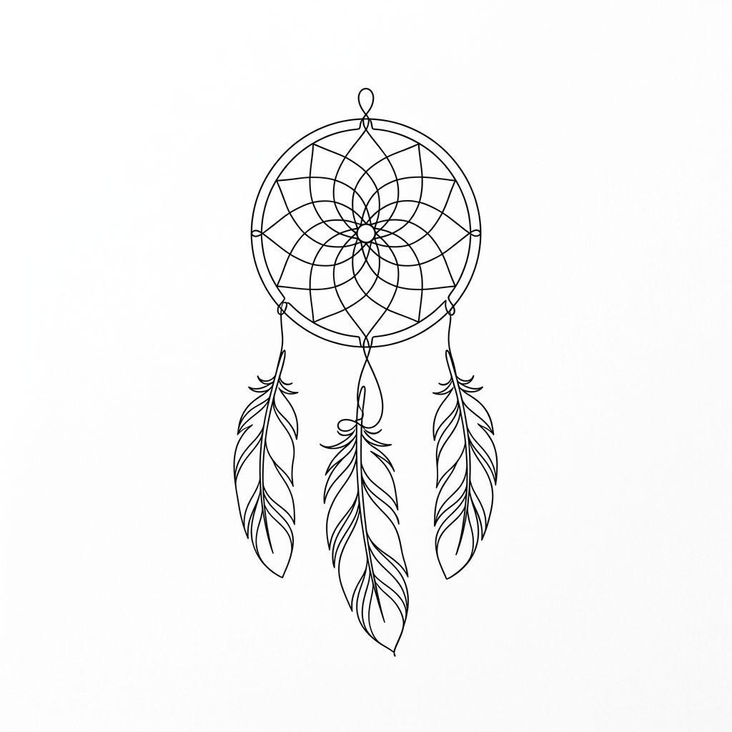 dreamcatcher-tattoo minimalist single-line dreamcatcher