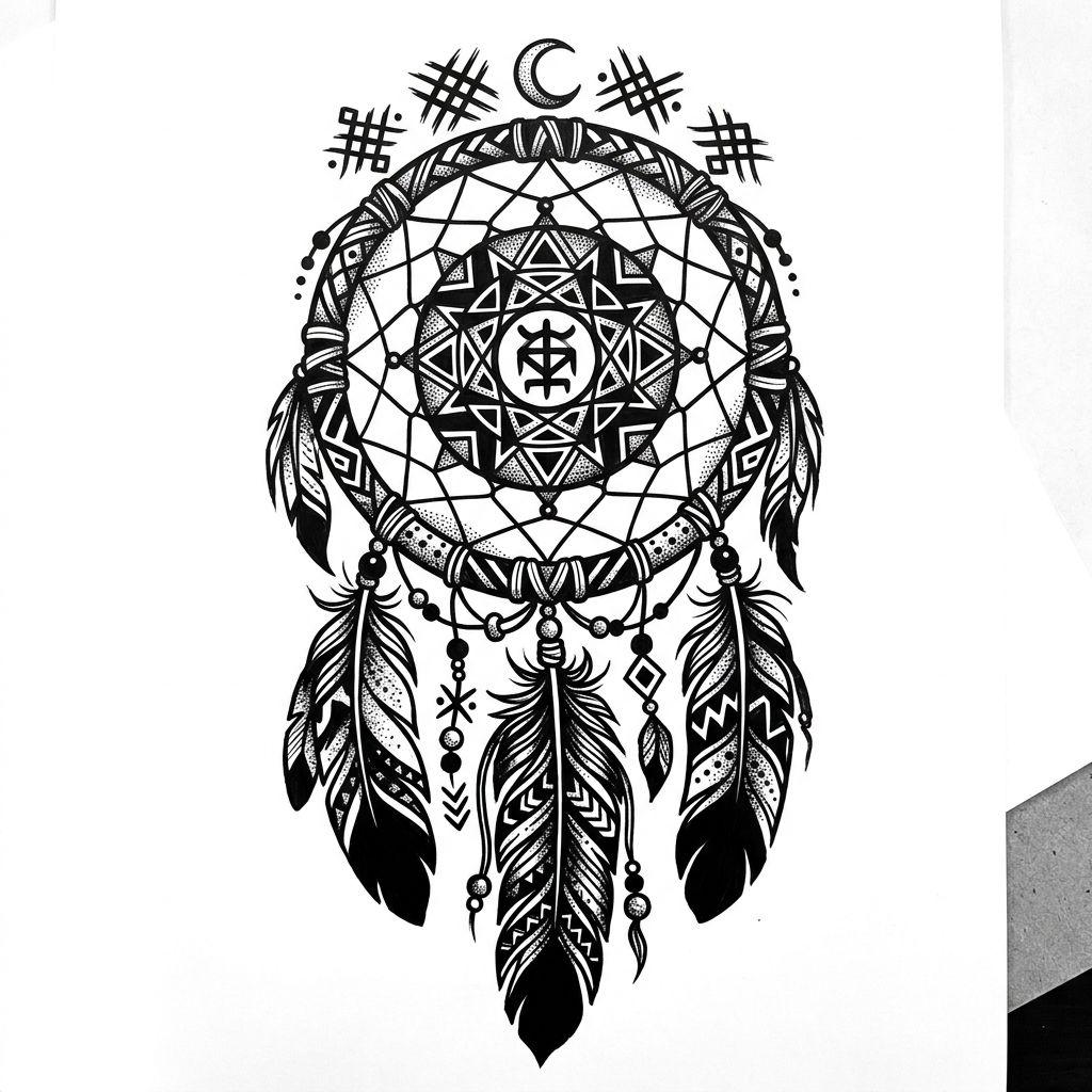 dreamcatcher-tattoo bold blackwork