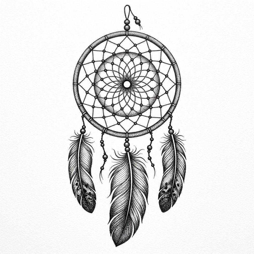 dreamcatcher-tattoo dotwork stippling dreamcatcher
