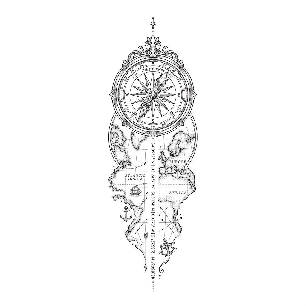 forearm-tattoo fine line treasure map