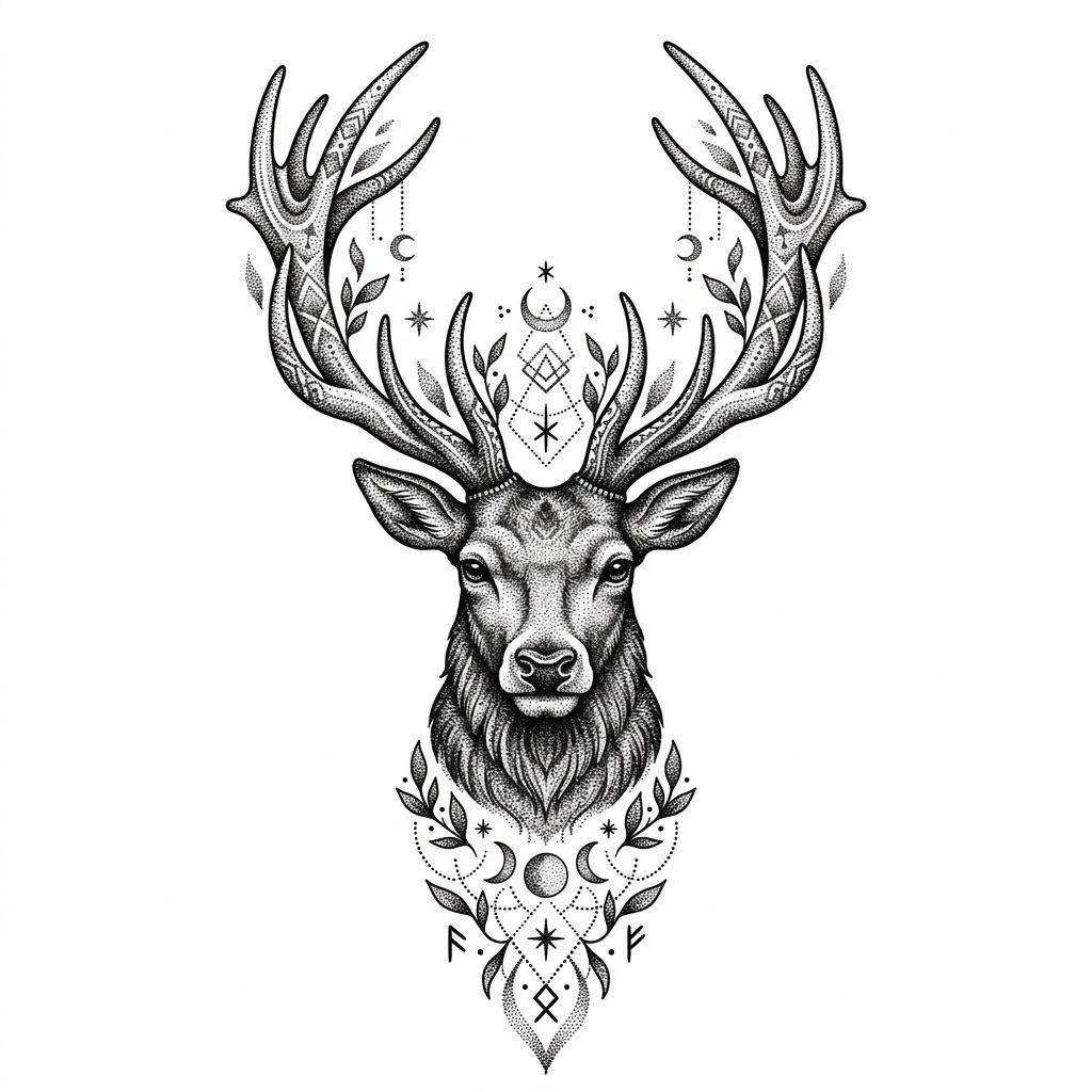 forearm-tattoo dotwork deer