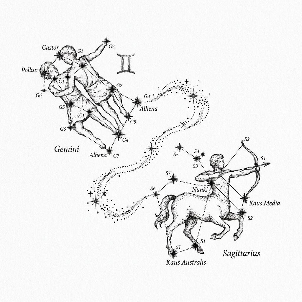 best friend-tattoo constellations in dotwork