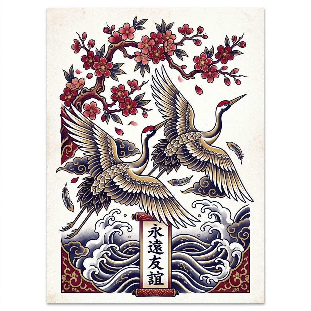 best friend-tattoo japanese cranes as a duo
