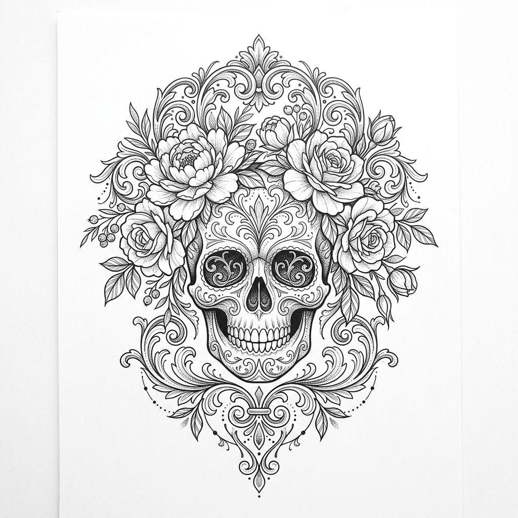 flower-tattoo ornamental floral skull