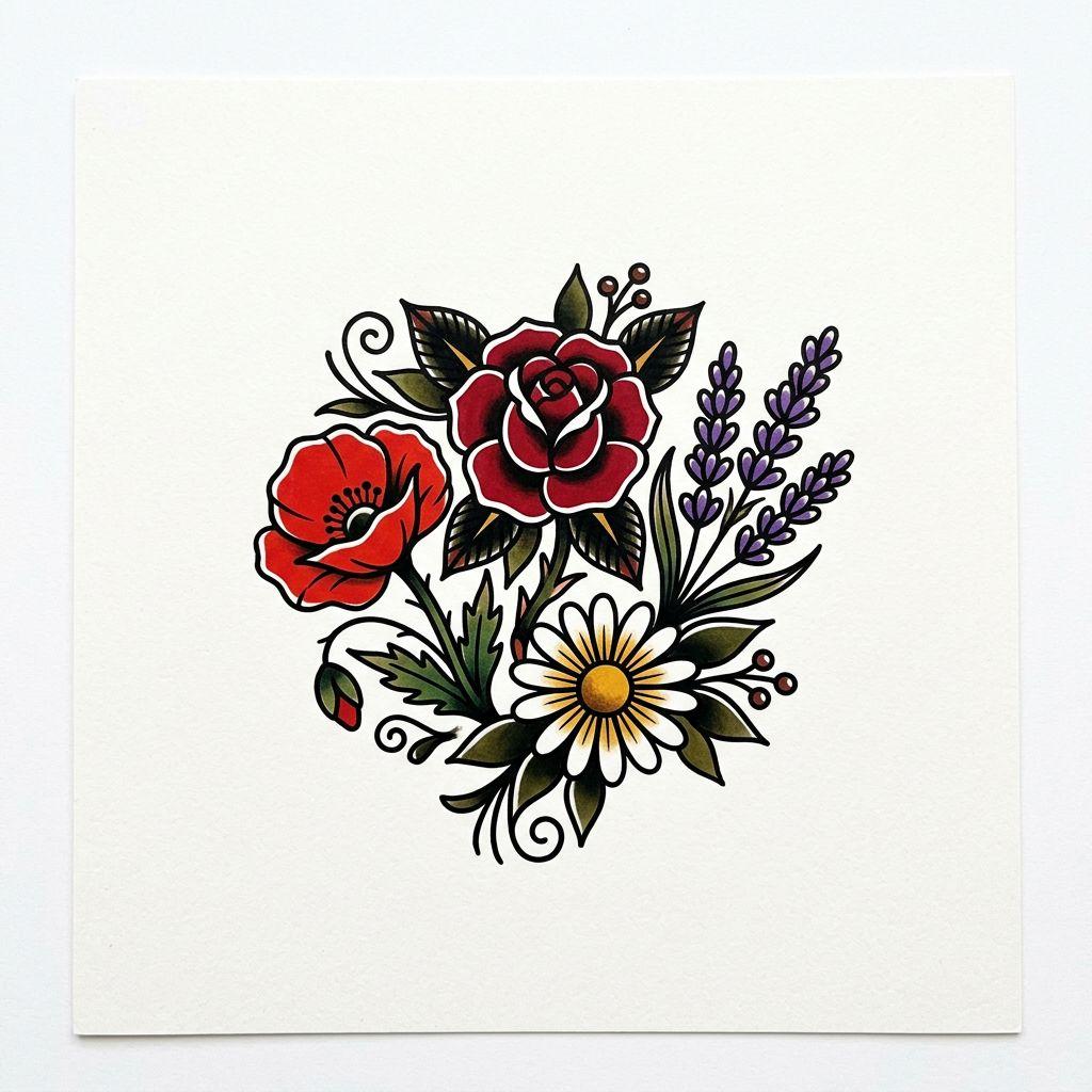 flower-tattoo vintage floral patchwork