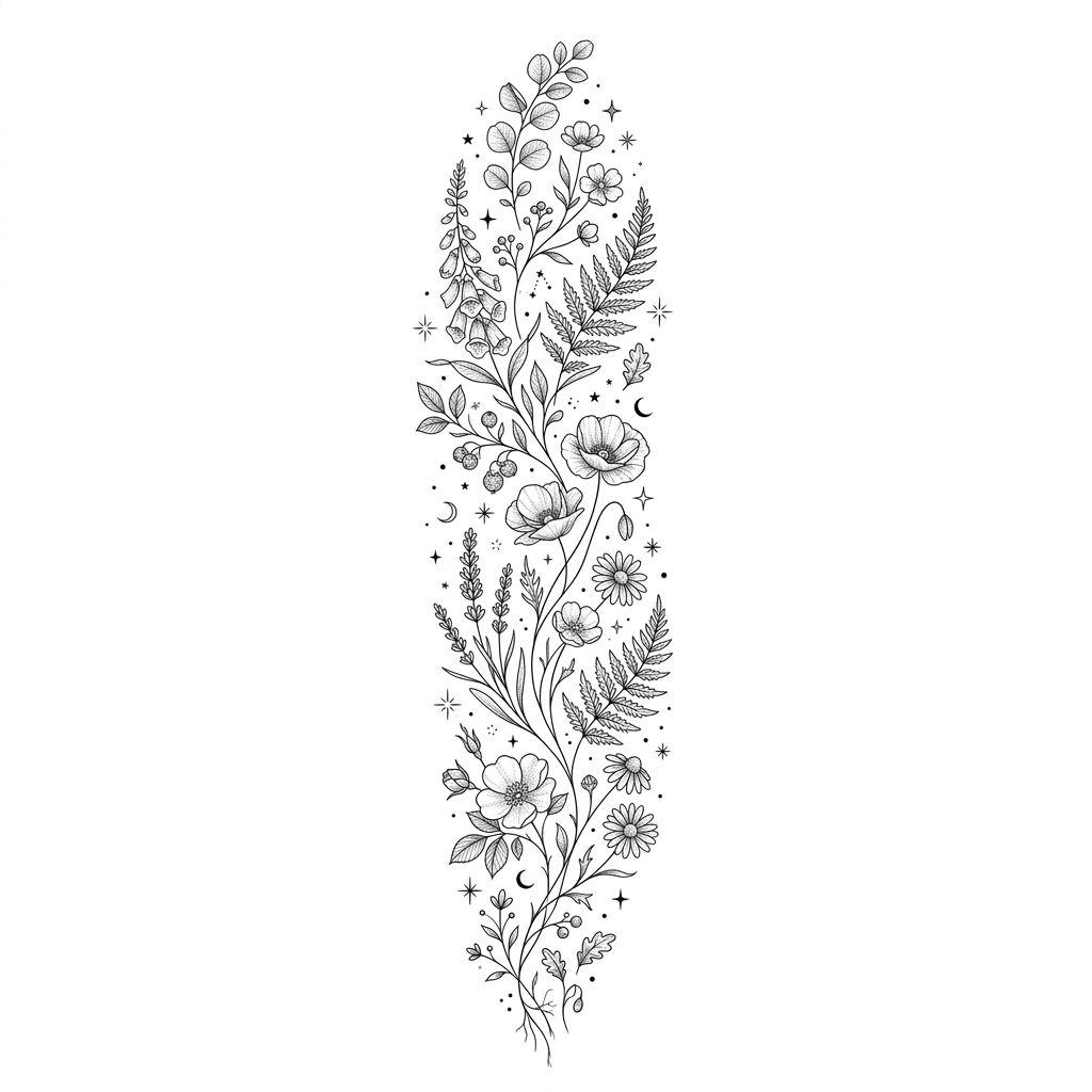 arm-tattoo fine line floral sleeve