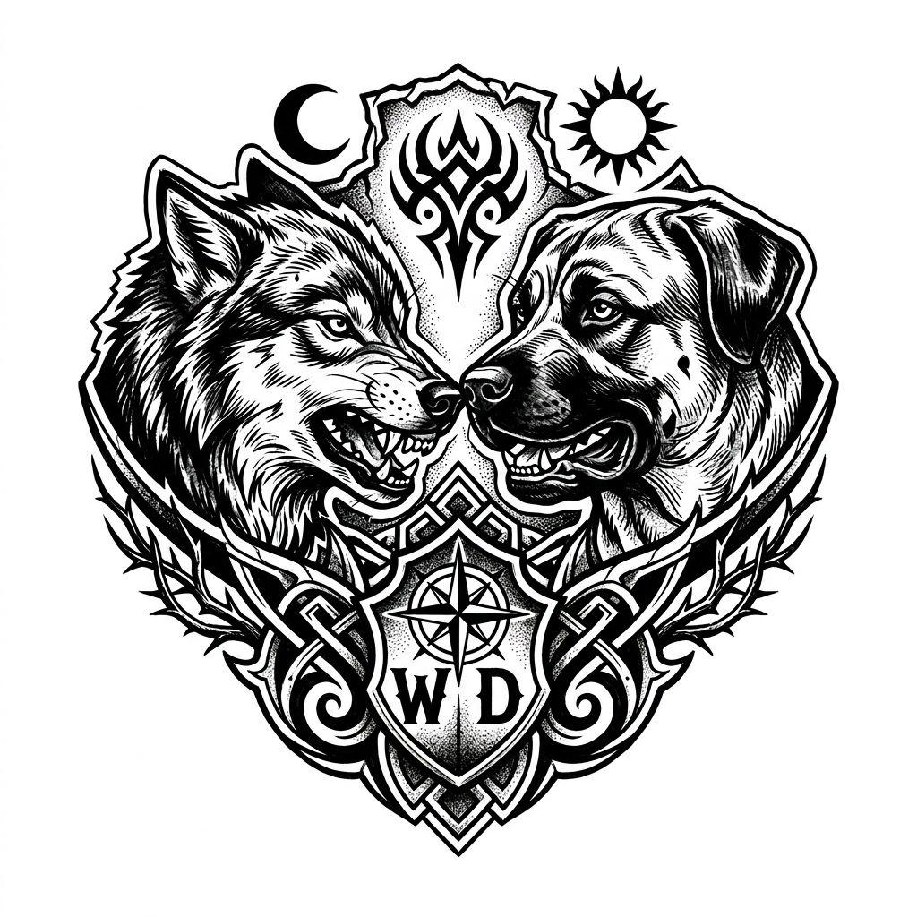 dog-tattoo wolf and dog blackwork