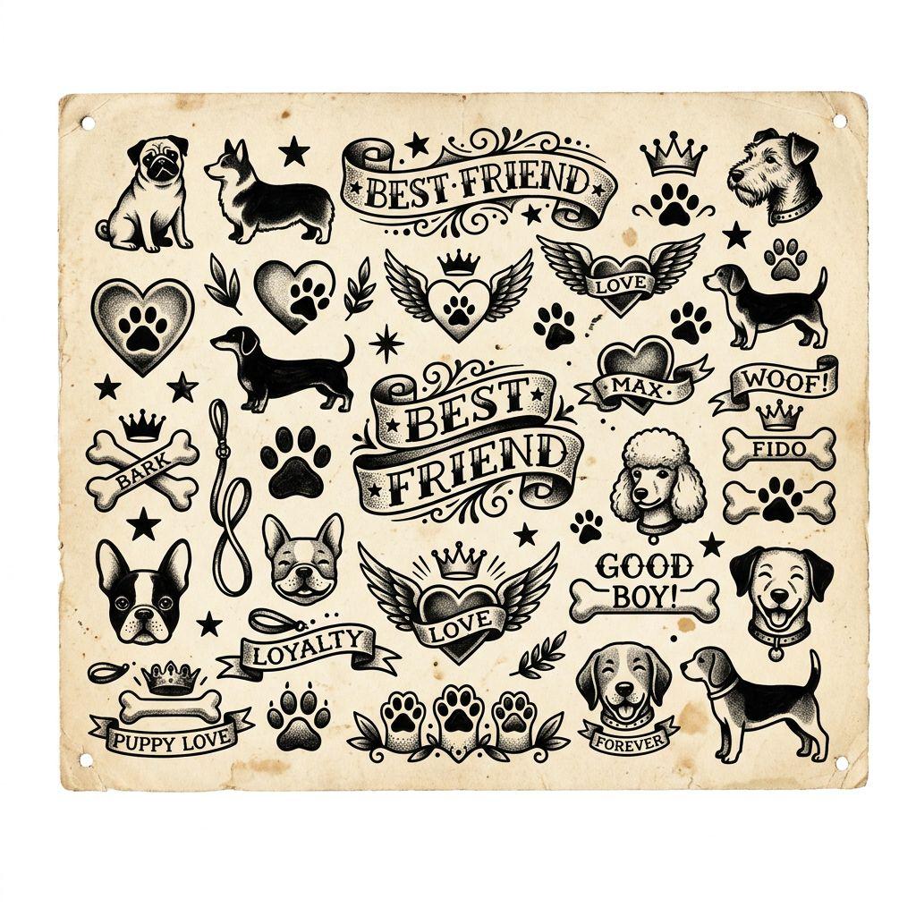 dog-tattoo dog flash patchwork