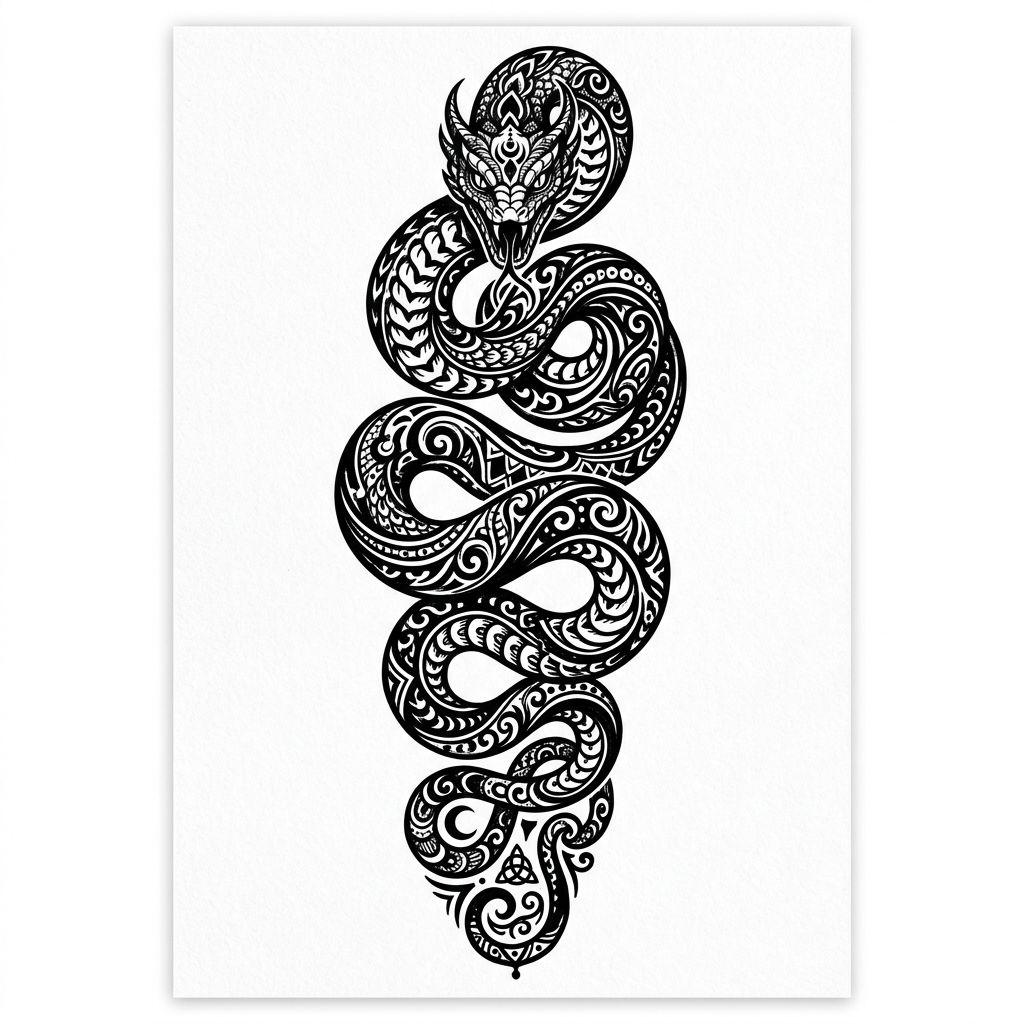 spine-tattoo blackwork snake