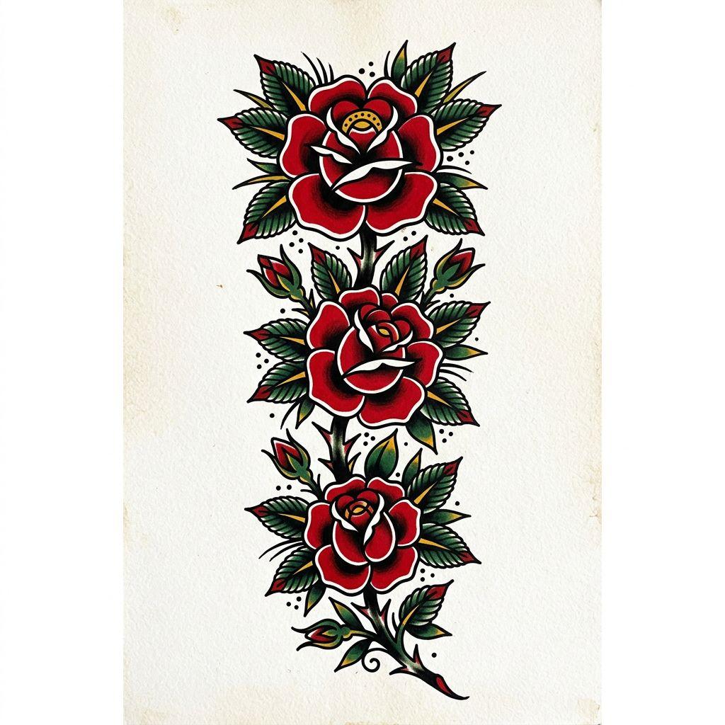 spine-tattoo old school roses