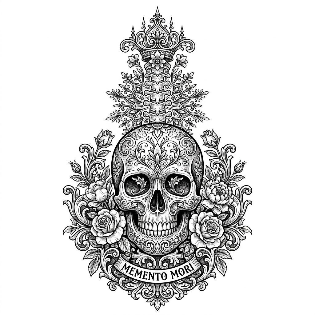 spine-tattoo ornamental centered skull