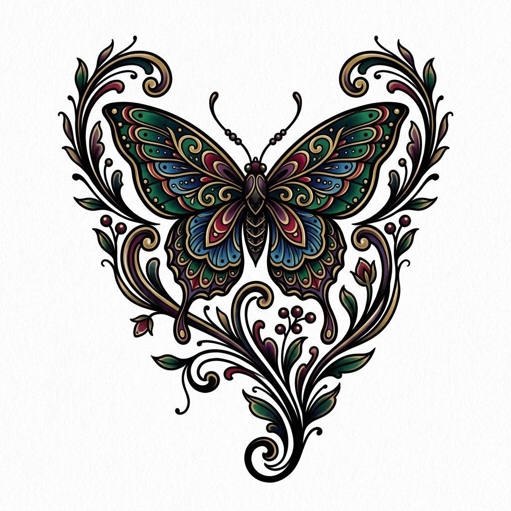 neck-tattoo neo-traditional butterfly