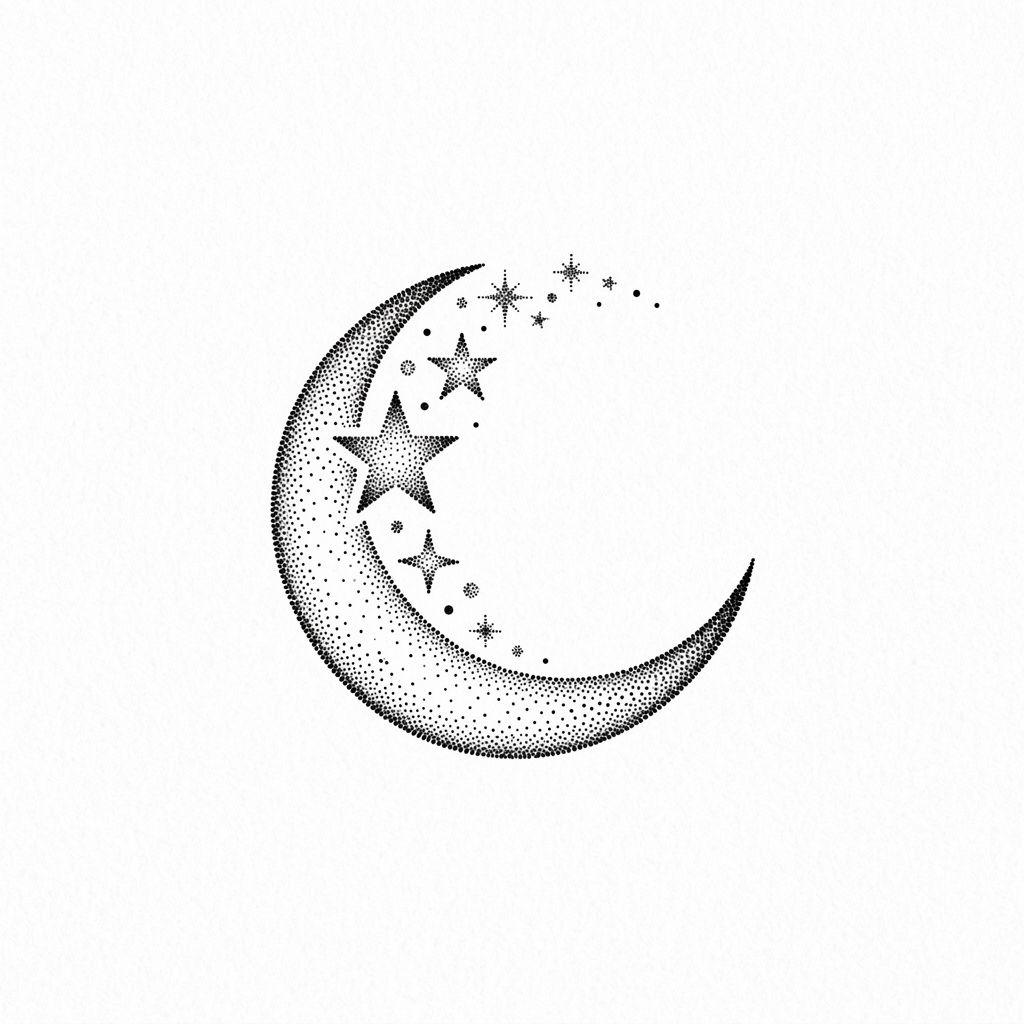 neck-tattoo dotwork moon