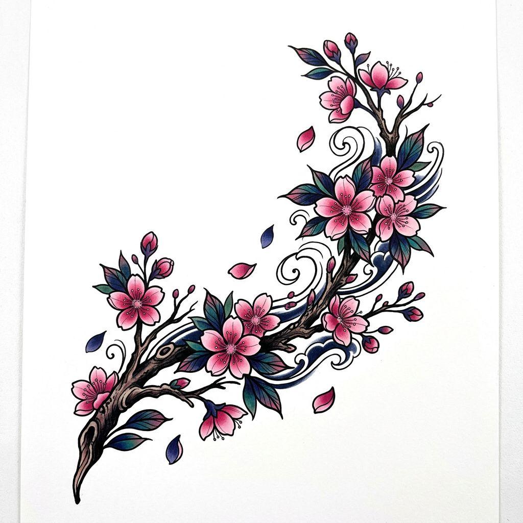 neck-tattoo japanese cherry blossom