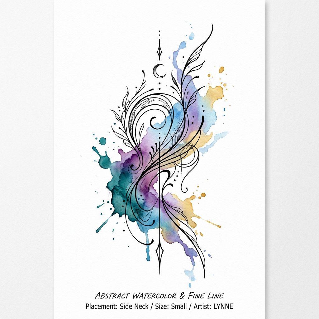 neck-tattoo abstract watercolor