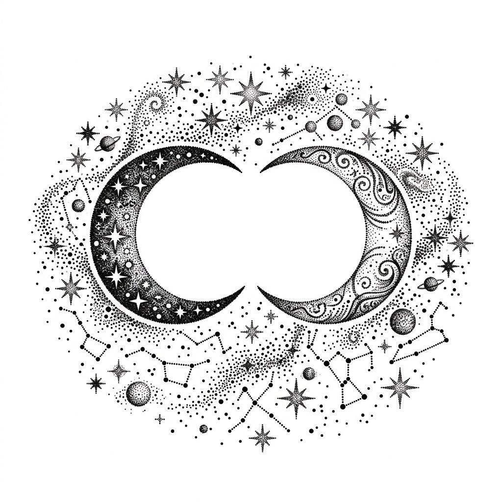 idée tatouage couple phases lunaires dotwork
