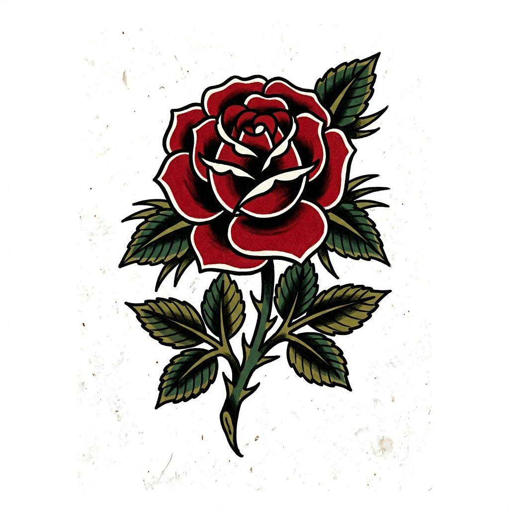 thigh-tattoo old school rose