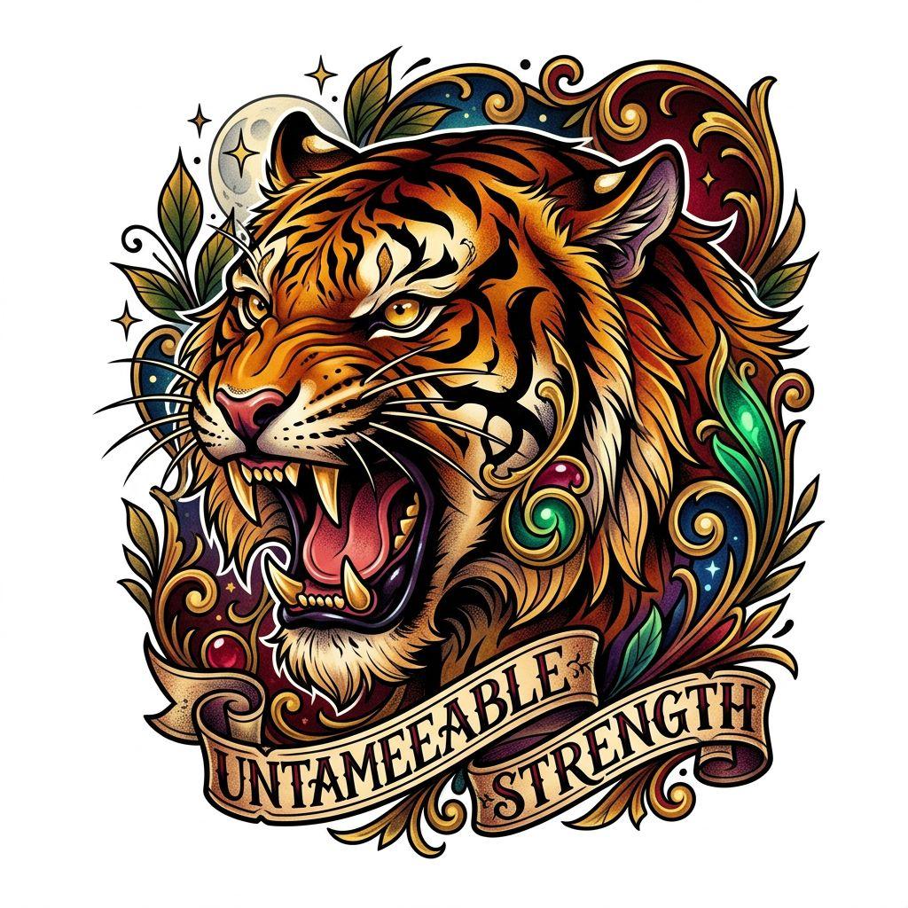 thigh-tattoo neo-traditional tiger