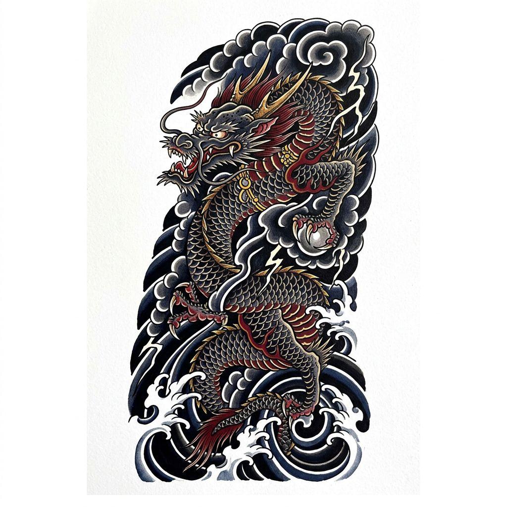thigh-tattoo japanese dragon