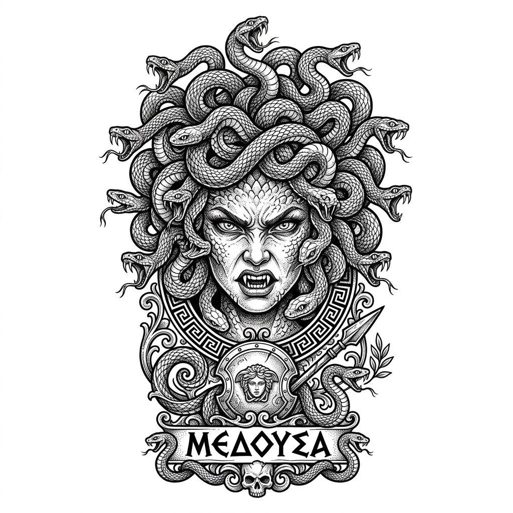 thigh-tattoo mythological medusa