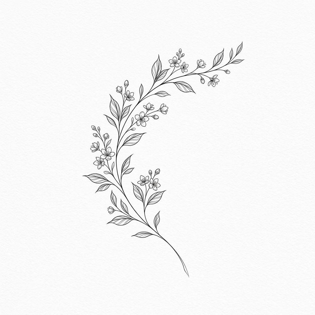 back-tattoo delicate floral branch