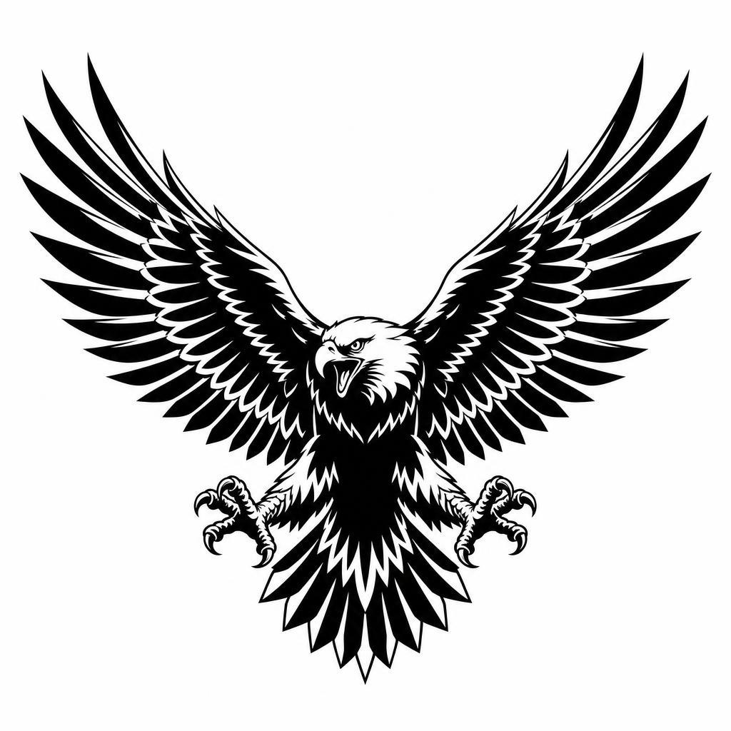back-tattoo blackwork eagle, wings open