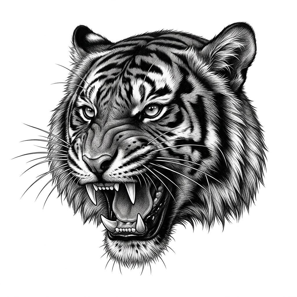 back-tattoo realistic roaring tiger