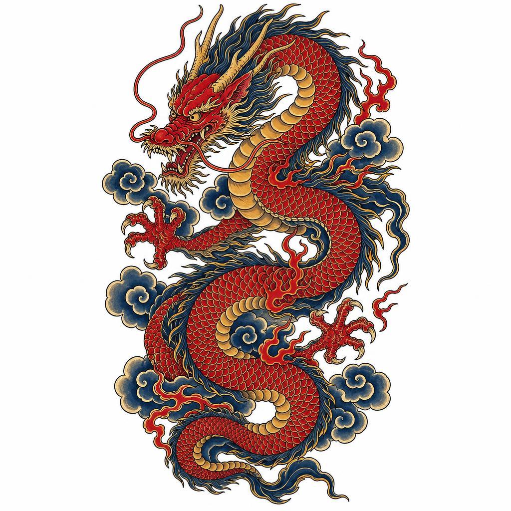 back-tattoo coiling japanese dragon