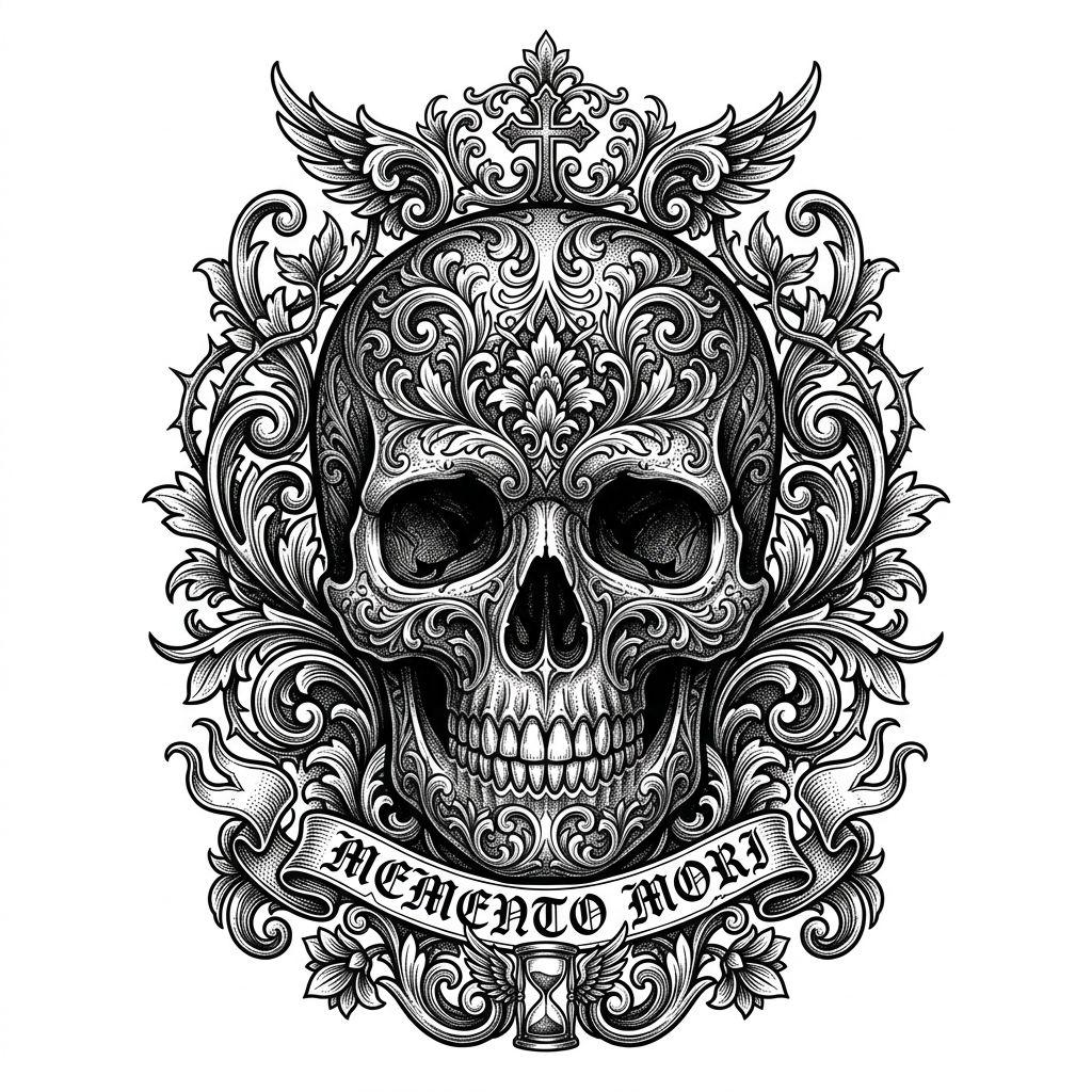back-tattoo baroque ornamental skull