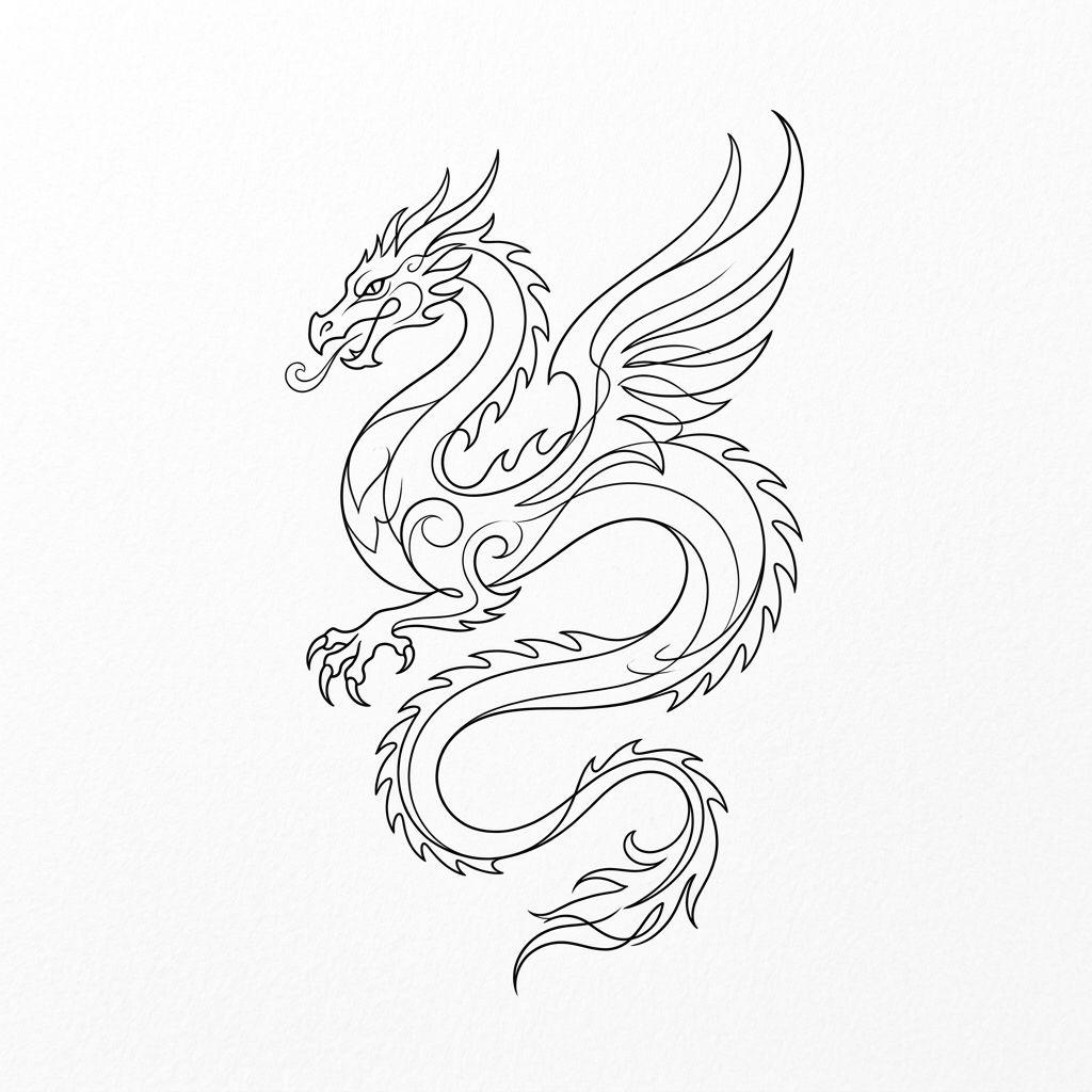 dragon-tattoo minimalist single-line dragon