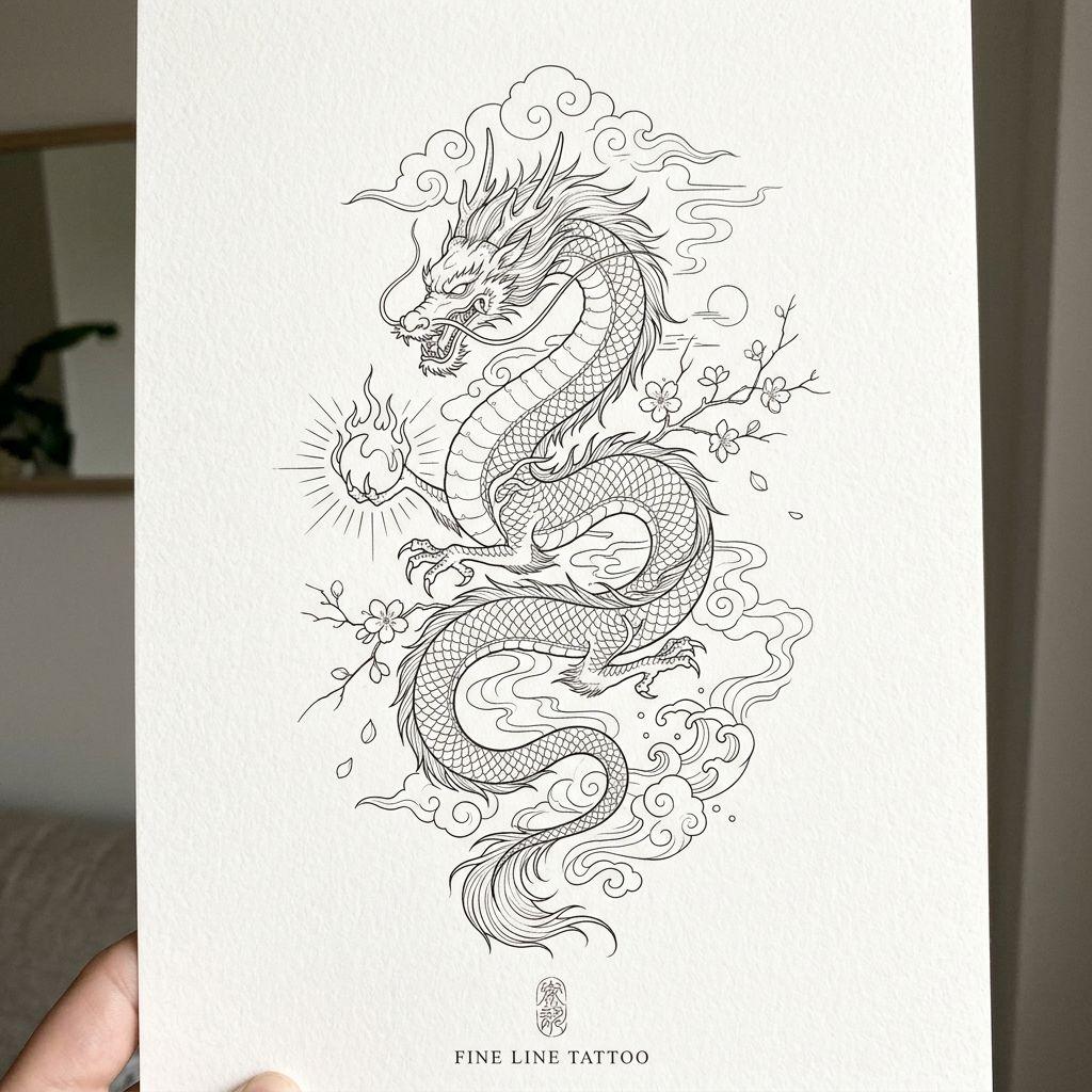 dragon-tattoo oriental fine-line dragon