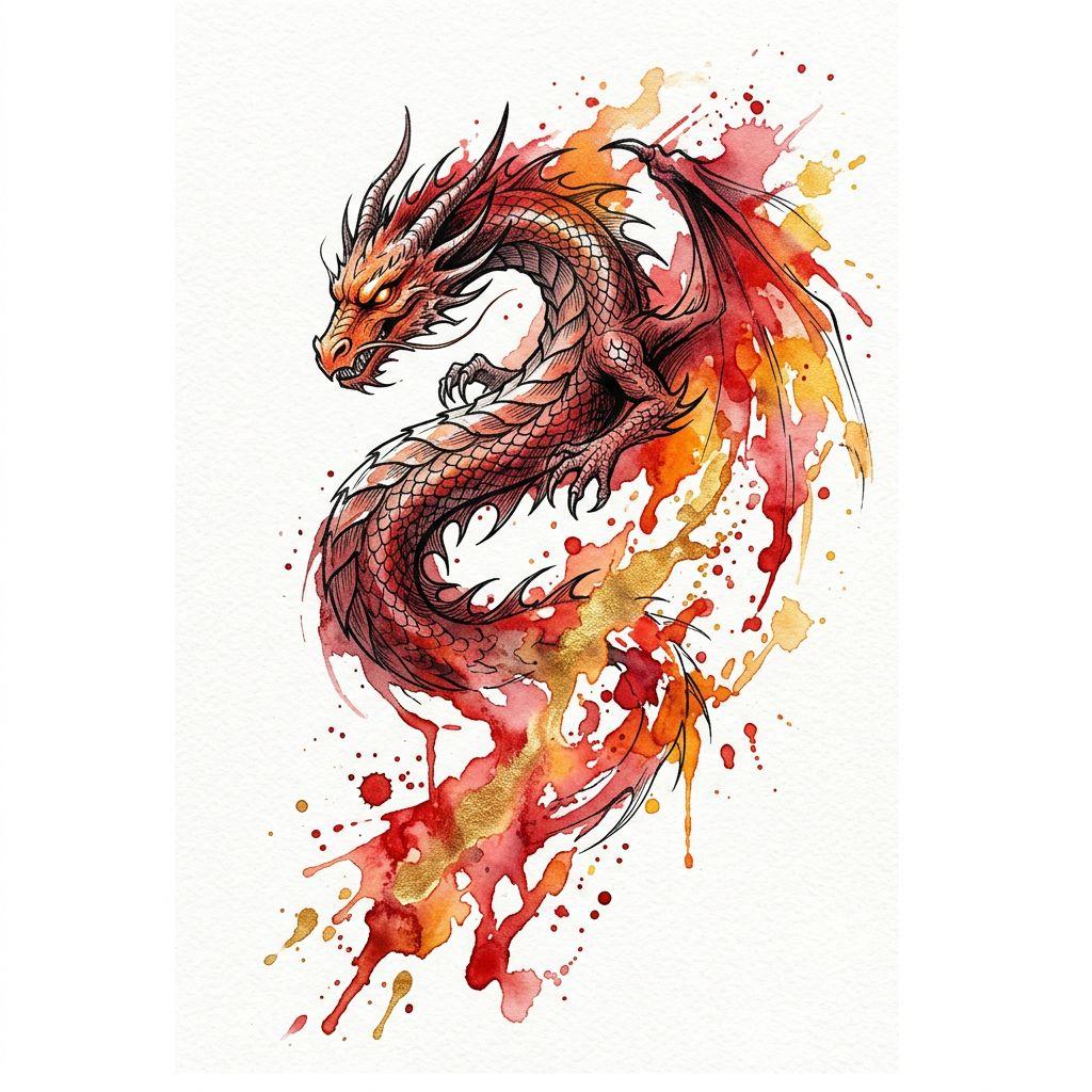 dragon-tattoo vibrant watercolor dragon