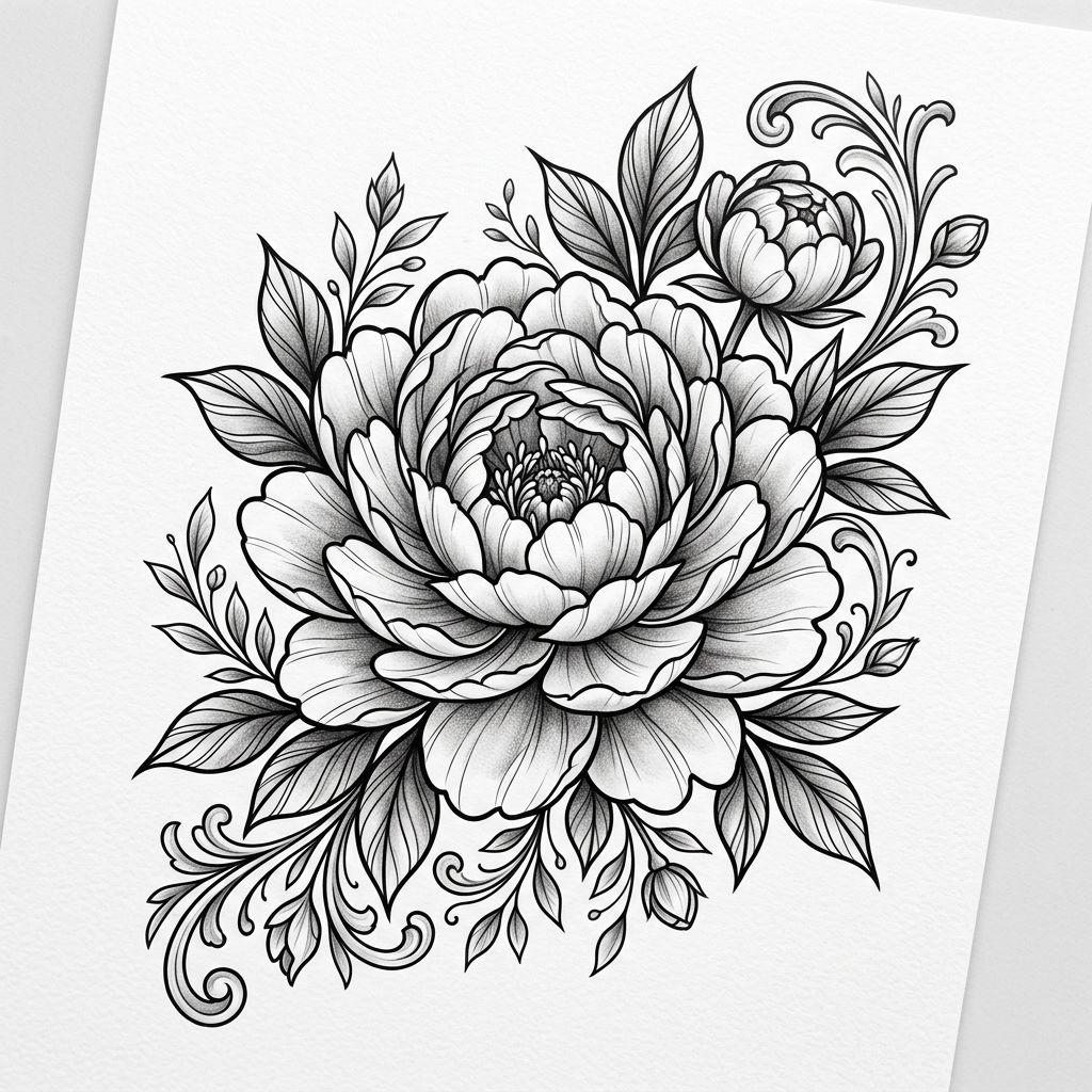 shoulder-tattoo detailed peony