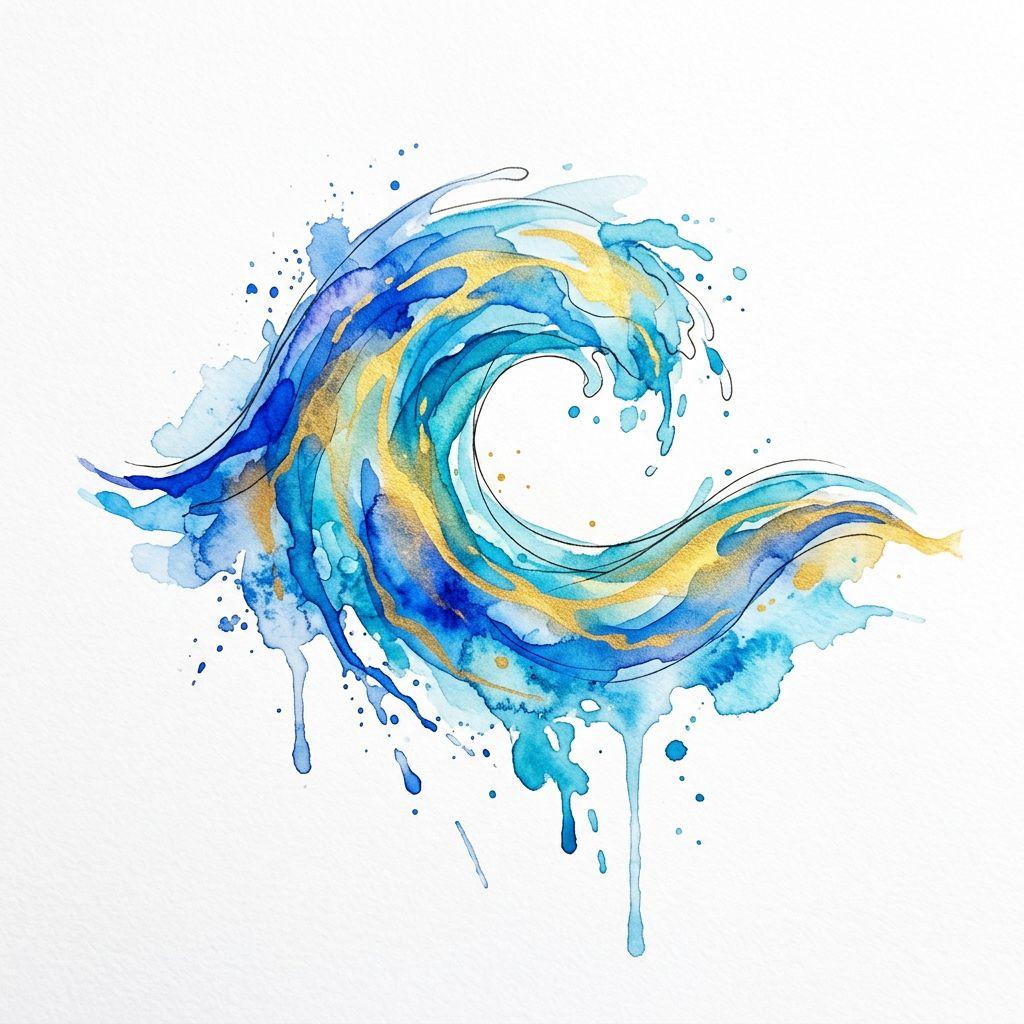 shoulder-tattoo blue watercolor wave