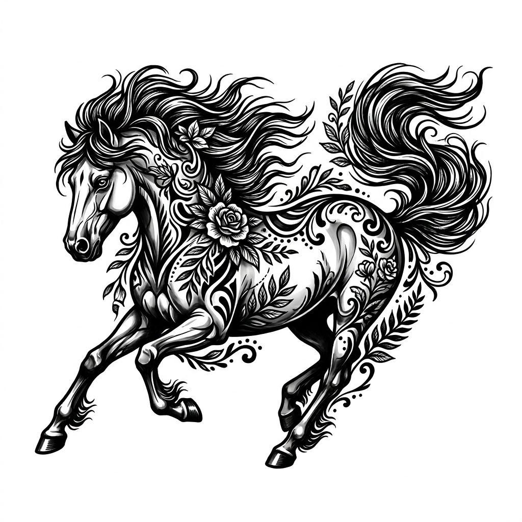 women-tattoo wild horse
