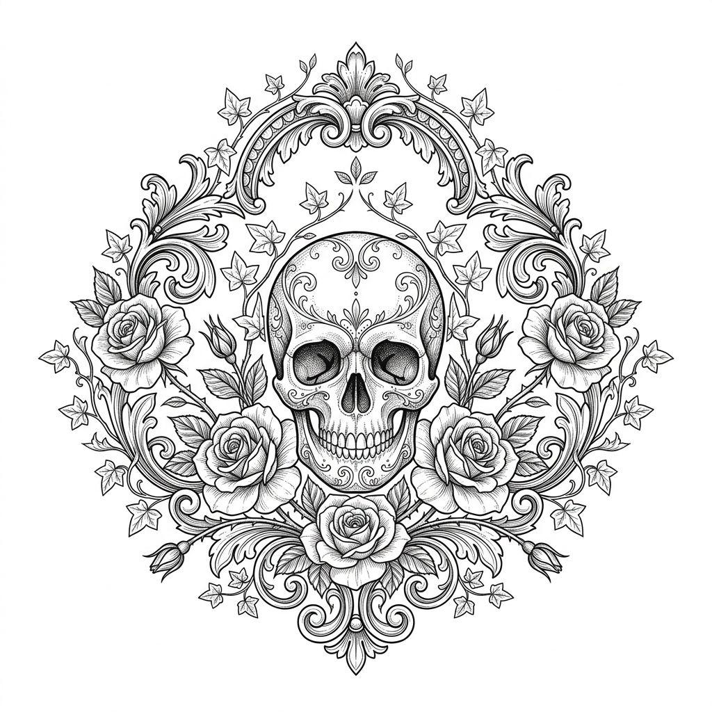 women-tattoo floral skull
