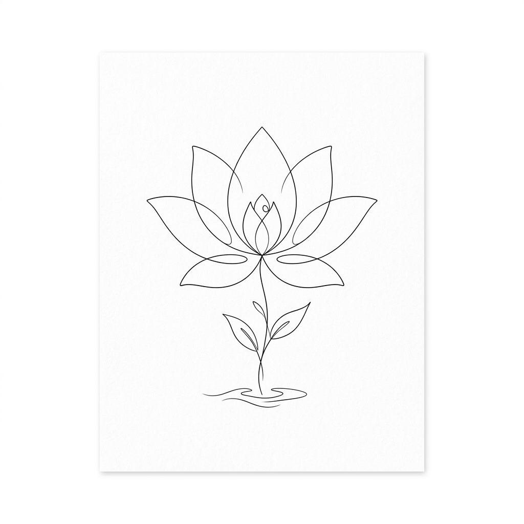 lotus flower tattoo minimalist fine line lotus, design on white background
