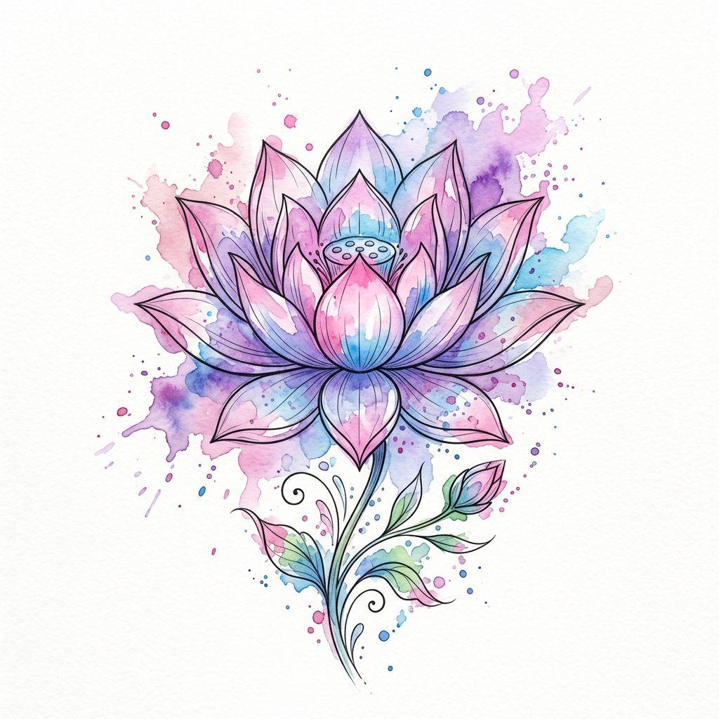 lotus flower tattoo watercolor lotus, design on white background