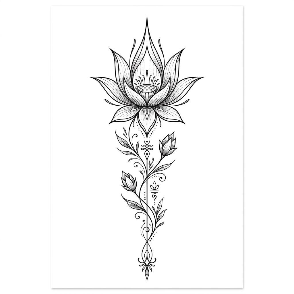 lotus flower tattoo spine lotus, design on white background