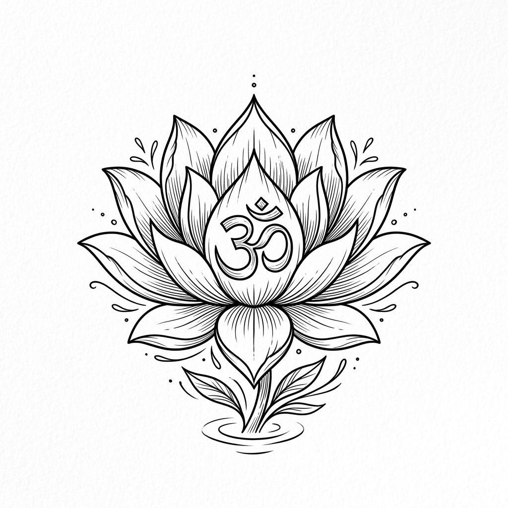 lotus flower tattoo lotus and spiritual om, design on white background