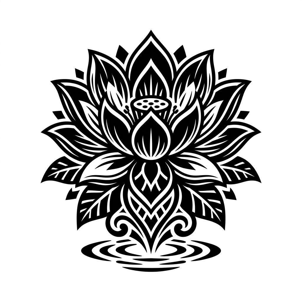 lotus flower tattoo contrasted blackwork lotus, design on white background