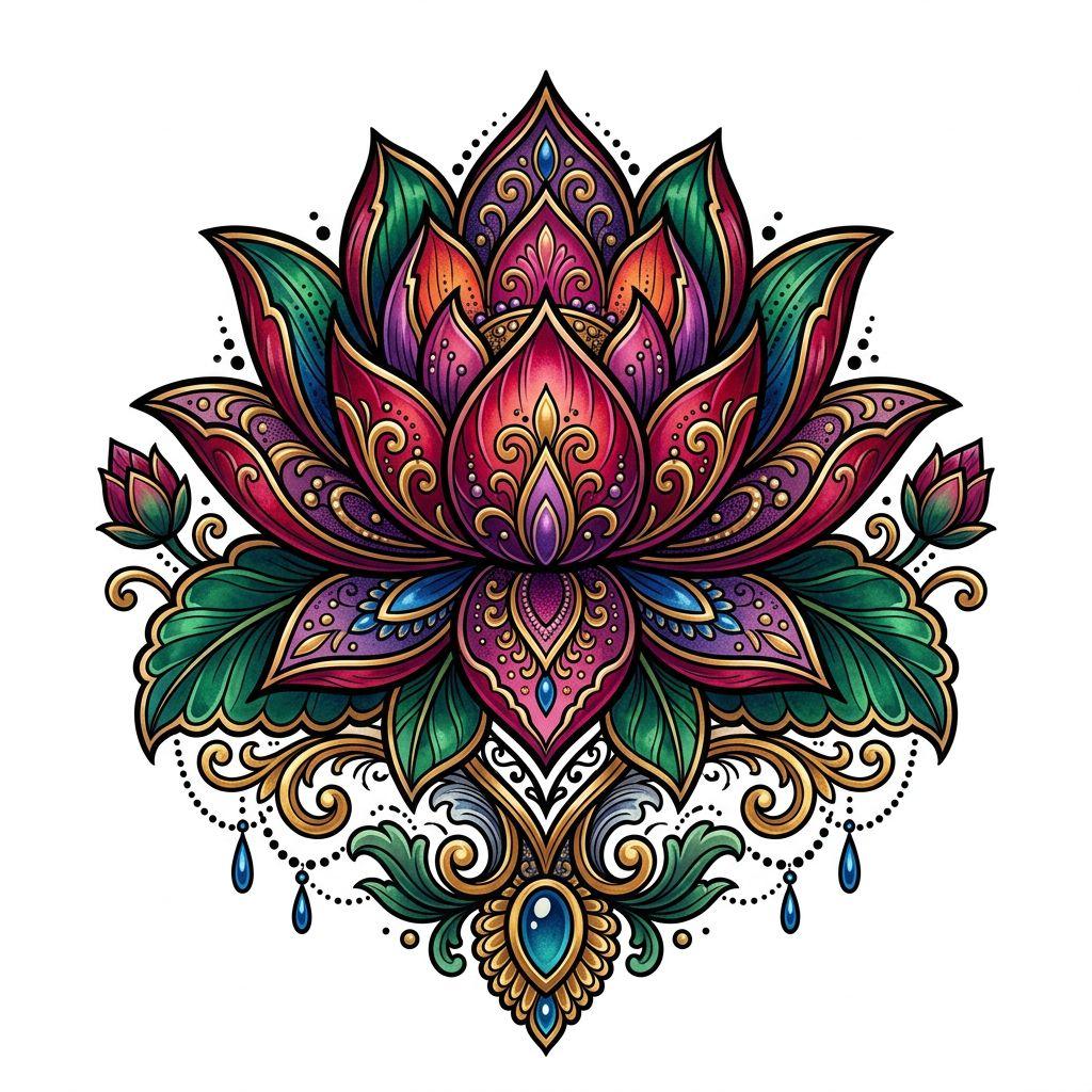 lotus flower tattoo neo-traditional lotus, design on white background