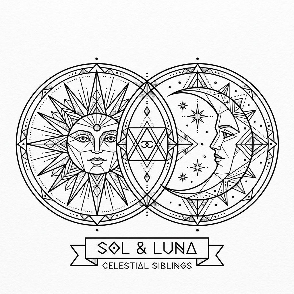 siblings-tattoo geometric sun and moon