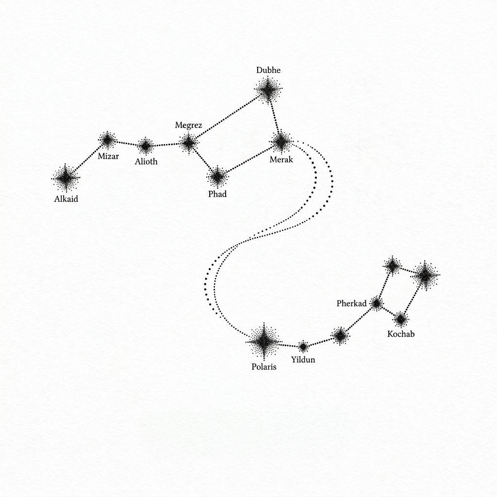 siblings-tattoo constellations in dotwork