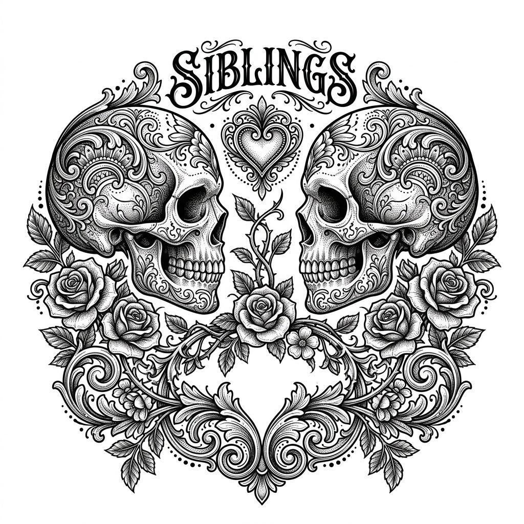 siblings-tattoo complementary skulls