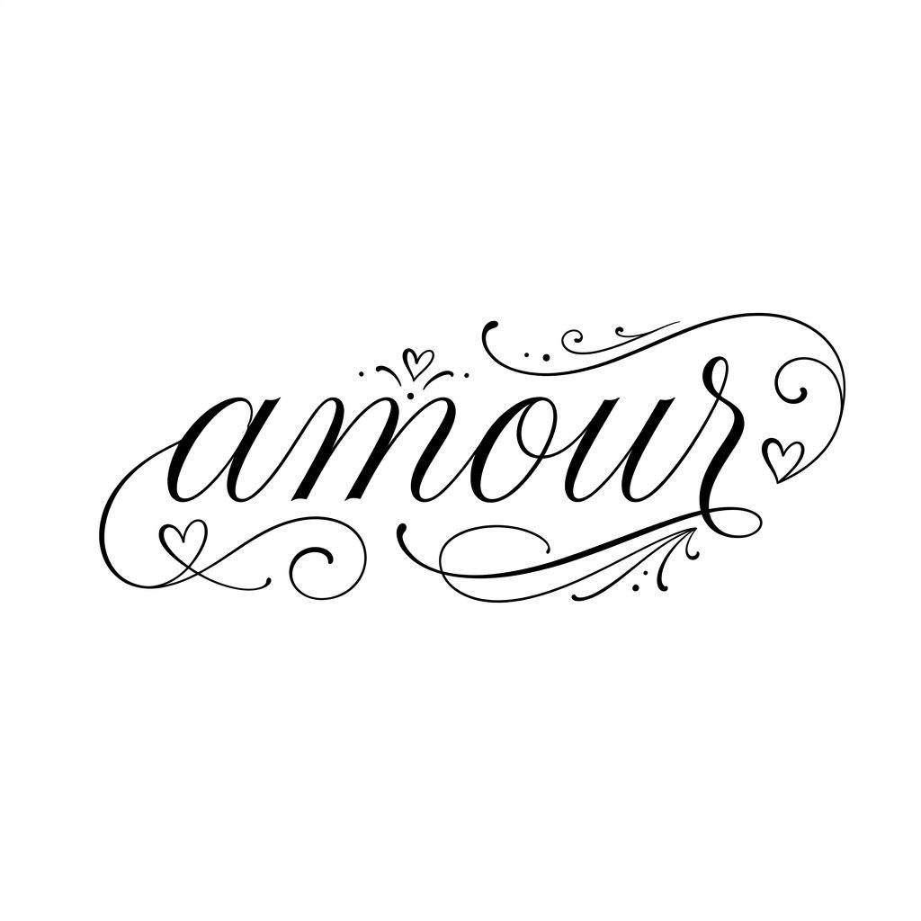 heart-tattoo 'amour' lettering in cursive