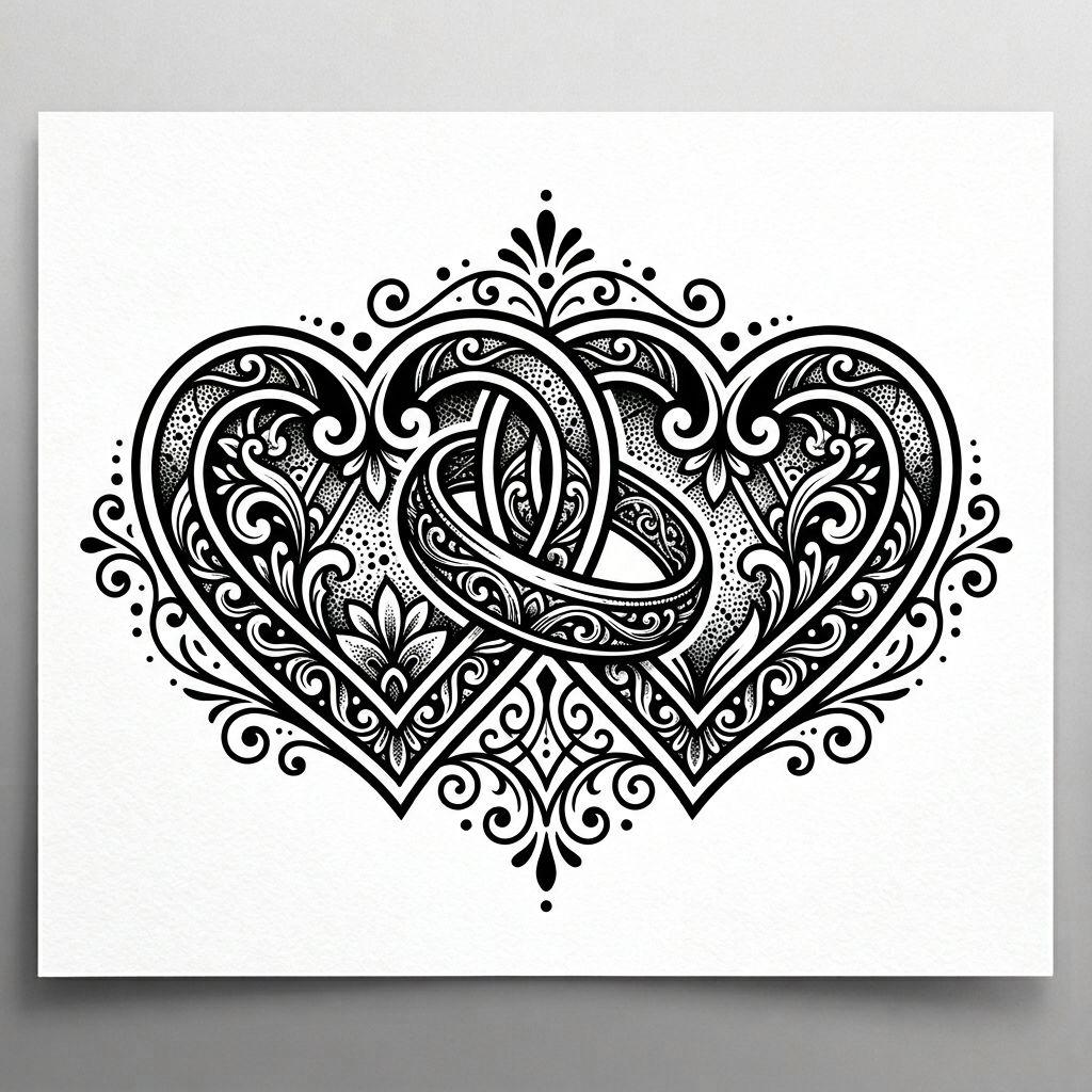 wedding-tattoo entwined hearts in blackwork