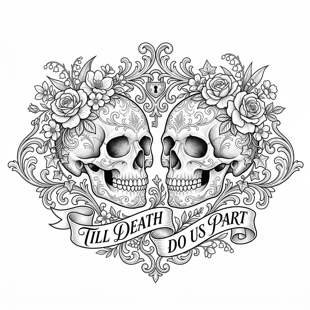 wedding-tattoo crowned wedding skulls