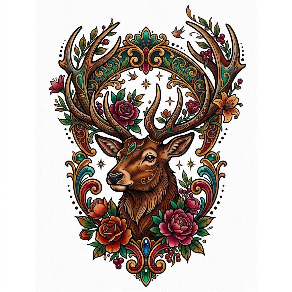 men-tattoo neo-traditional stag