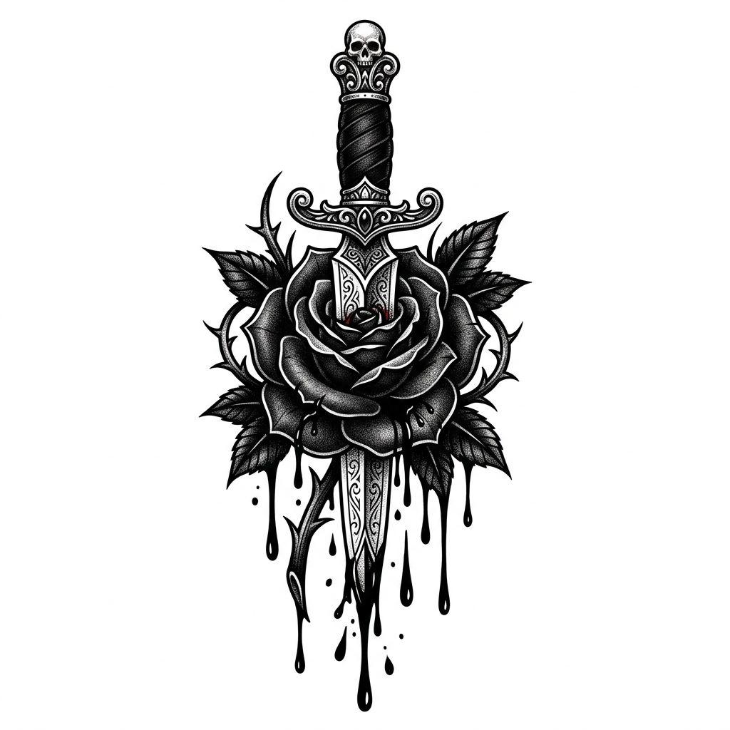 men-tattoo rose and dagger